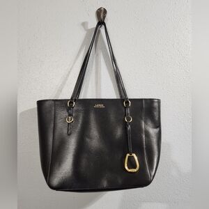 Lauren Ralph Lauren Bennington Saraffino Leather Shopper 14x9x4.5 Black